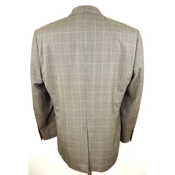 Tasso Elba Vitale Barberis Canonico Wool 2B Sport Coat Brown Plaid Mens 46L - Picture 5 of 12